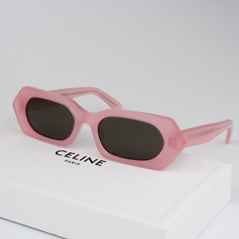 NEW Celine CL40243I 72J Shiny Opal Pink Brown Rectangle Women Sunglasses - Picture 1 of 10